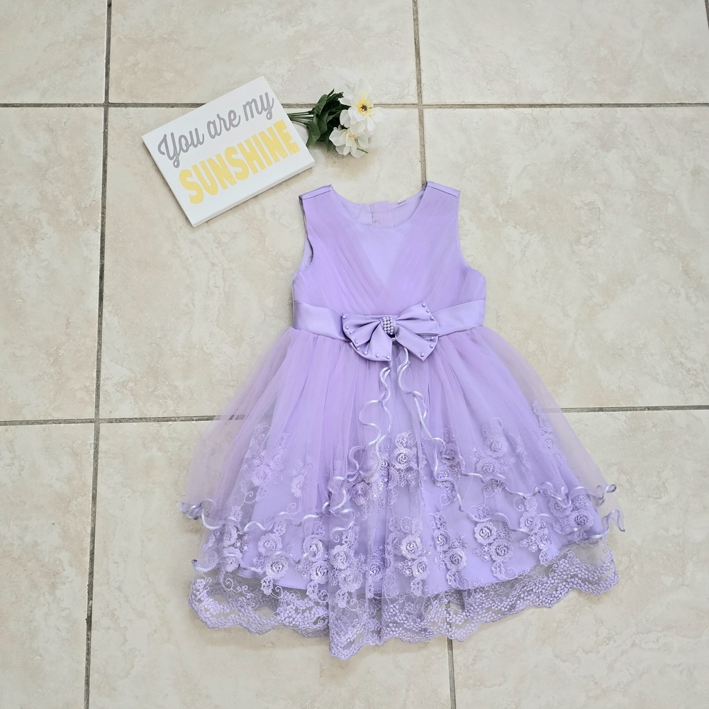 Girls Lavender Bow Tulle Party Dress